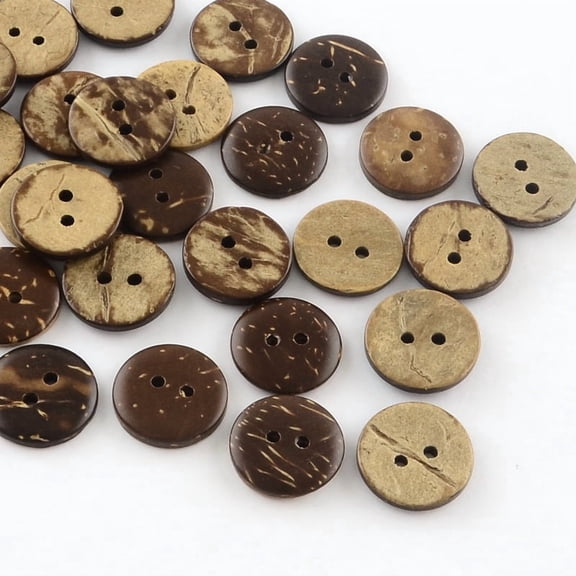 2-Hole Flat Round Coconut Buttons Coconut Brown 15x3mm Hole: 2mm