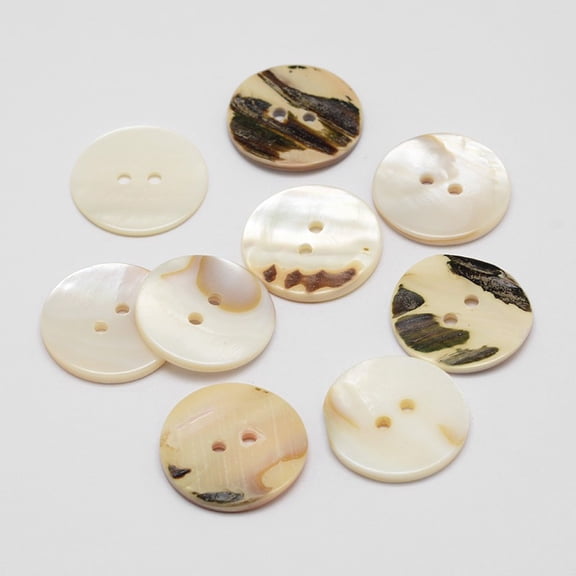 2-Hole Flat Round Shell Buttons Seashell Color 23x2.5mm Hole: 2mm