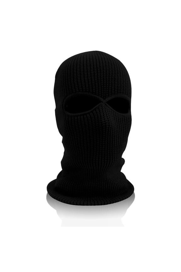 2-Hole Full Face Mask Cover Ski Mask Winter Balaclava Cap Knitted Face Cover for Winter Outdoor Sports Black