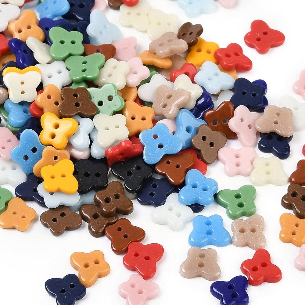 2-Hole Glass Buttons Butterfly Mixed Color 10.5-11x12.5-13x2.5-3mm Hole: 1.6mm
