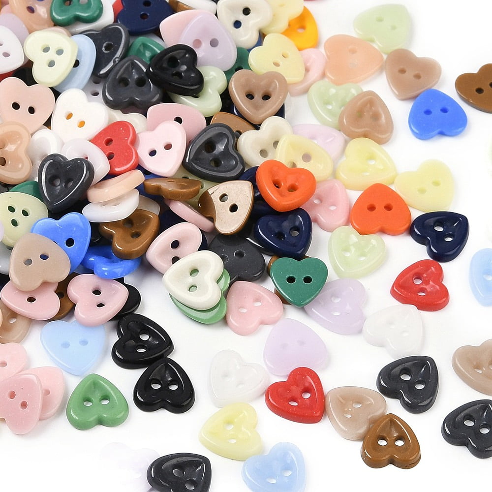 2-Hole Glass Buttons Heart Mixed color 11.5x12x2.5mm Hole: 1.6mm DIY