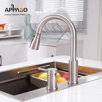 2 Hole Kitchen Faucet, S304 Stainless Steel Two Holes Kitchen Sink Faucets with Pull Down Sprayer 3 Modes, Brushed Nickel High Arch Modern Faucet with Side Single Seperate Handle 2 Pieces