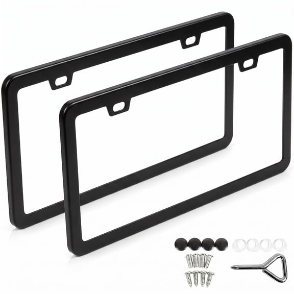 2-Hole License Plate Frame 2 pack, Black, Stainless Steel License Plate Bracket with Installation Hardware
