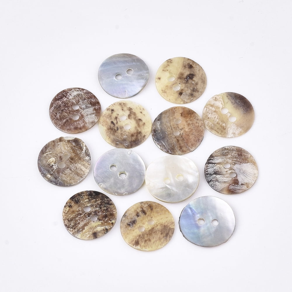 2-Hole Mother of Pearl Buttons Akoya Shell Button Flat Round Tan