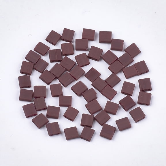 2-Hole Opaque Glass Seed Beads Frosted Square Coconut Brown 5x4.5-5.5x2-2.5mm Hole: 0.5-0.8mm