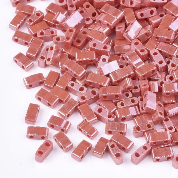 2-Hole Opaque Glass Seed Beads Lustered Rectangle FireBrick 4.5-5.5x2x2-2.5mm Hole: 0.5-0.8mm