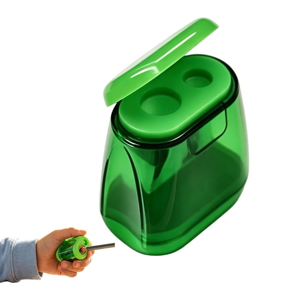 2 Hole Pencil Sharpener with Shavings Container, Manual Handheld Pencil Sharpener for Standard & Jumbo Pencils, Colored Pencils Crayons Sketch Tools, Portable Sharpener, Green