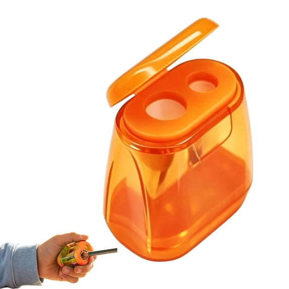 2 Hole Pencil Sharpener with Shavings Container, Manual Handheld Pencil Sharpener for Standard & Jumbo Pencils, Colored Pencils Crayons Sketch Tools, Portable Sharpener, Orange