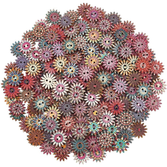 2-Hole Printed Wood Buttons Daisy Mixed Color 19x2mm Hole: 1.8mm 200pcs/set