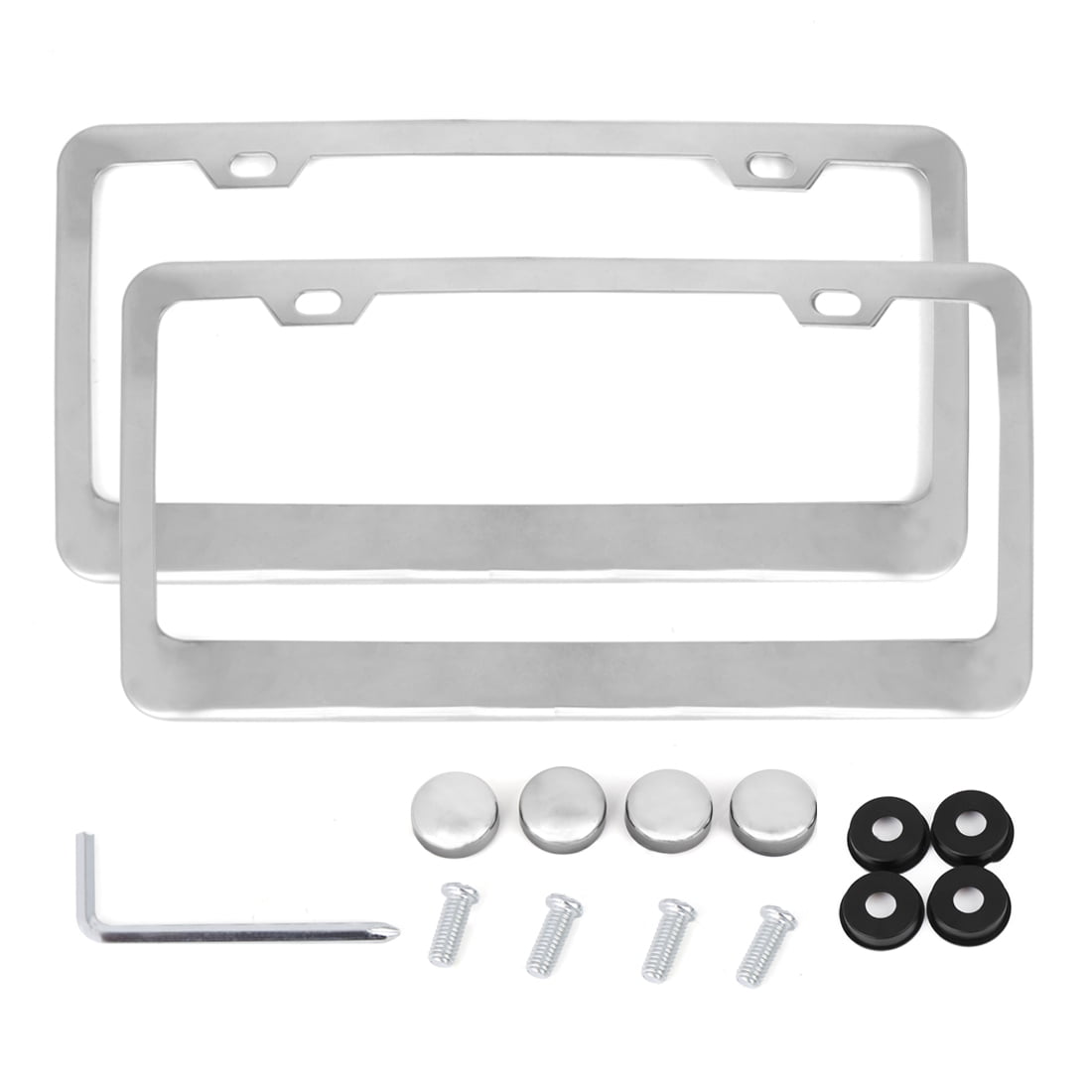2 Hole Stainless Steel Car Number License Plate Frame w/ Screw Caps