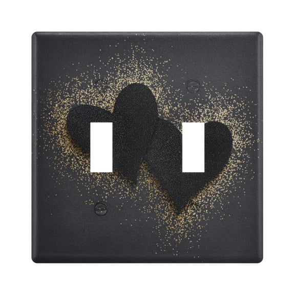 2-Hole Switch Plate Cover Faceplates Covers Smooth Rounded Corners Black Hearts with Gold Glitter