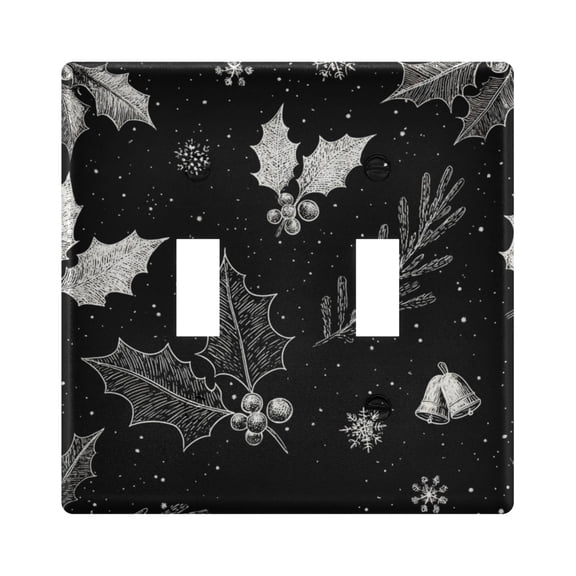 2-Hole Switch Plate Cover Faceplates Covers Smooth Rounded Corners Black Holly Leaves
