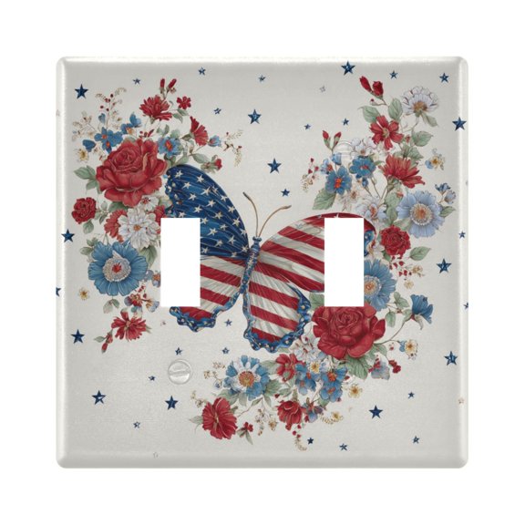 2-Hole Switch Plate Cover Faceplates Covers Smooth Rounded Corners Butterfly and Flowers Border