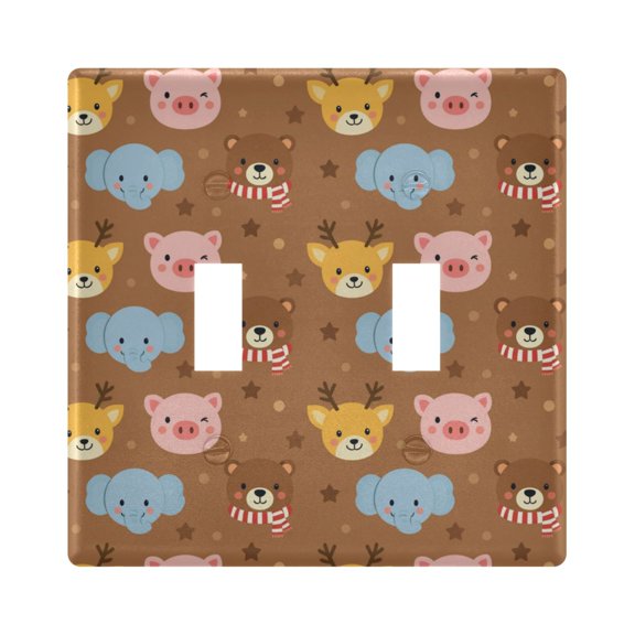2-Hole Switch Plate Cover Faceplates Covers Smooth Rounded Corners Cartoon Animal Avatar Pattern
