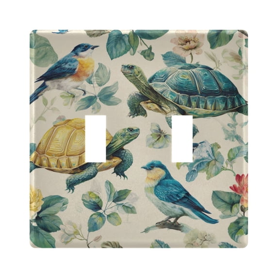 2-Hole Switch Plate Cover Faceplates Covers Smooth Rounded Corners Colorful Turtles and Birds Pattern