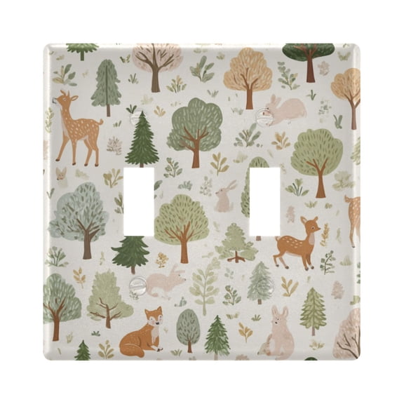 2-Hole Switch Plate Cover Faceplates Covers Smooth Rounded Corners Forest Animals and Trees