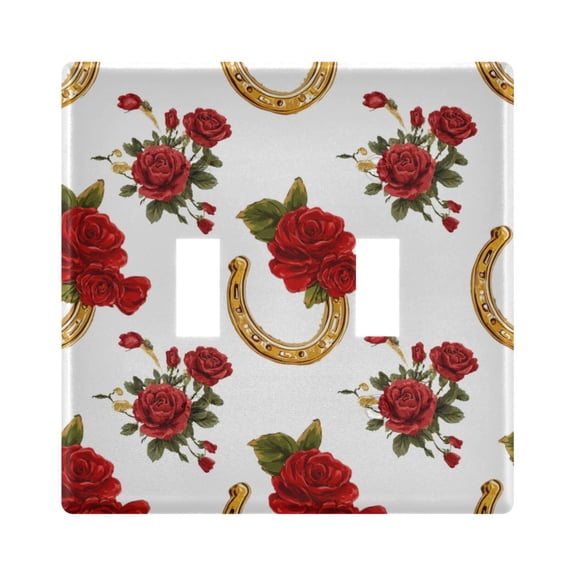 2-Hole Switch Plate Cover Faceplates Covers Smooth Rounded Corners Horseshoe Pattern with Red Roses