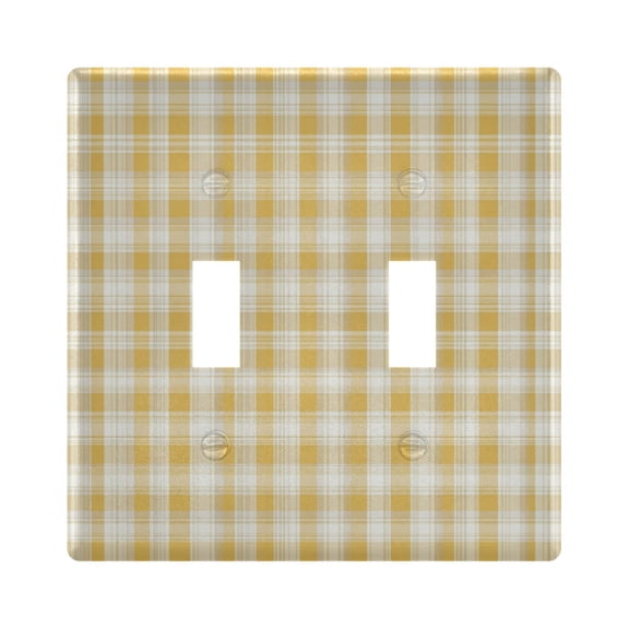 2-Hole Switch Plate Cover Faceplates Covers Smooth Rounded Corners Light Yellow and White Gingham
