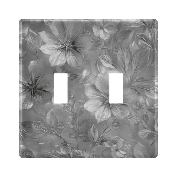 2-Hole Switch Plate Cover Faceplates Covers Smooth Rounded Corners Silver Metal Flower Pattern