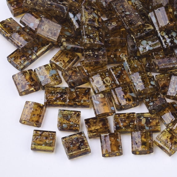 2-Hole Transparent Glass Seed Beads Style Square Dark Goldenrod 5x4.5-5.5x2-2.5mm Hole: 0.5-0.8mm