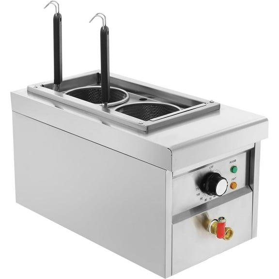 2 Holes Pasta Cooker Electric Noodle Cooking Machine 110V 2KW Electric Pasta Cooker Spaghetti Noodles Pasta Boiler with 2 Basket, 30-110 Accurate Temperature Control