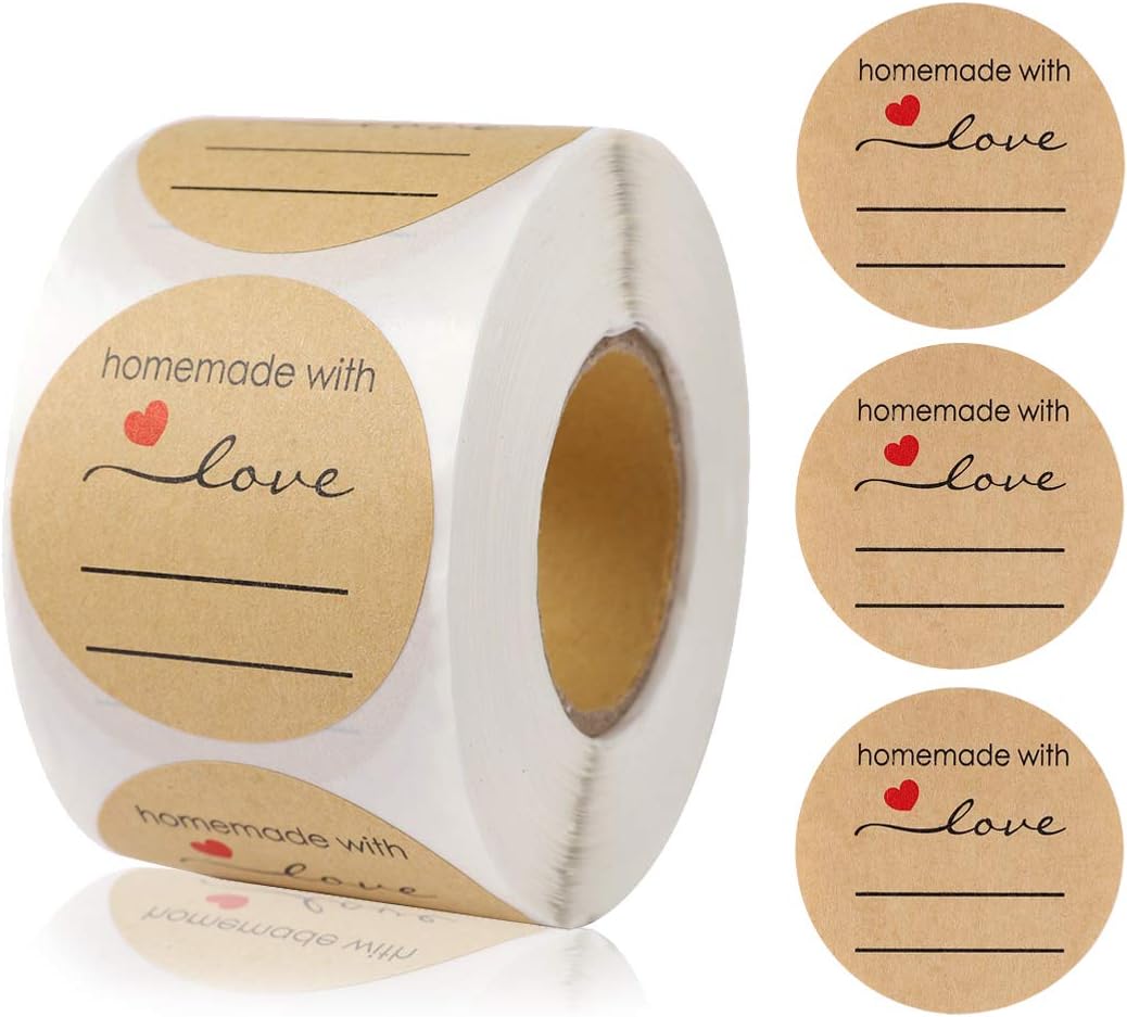 2" Homemade with Love Sticker with Lines for Writing /2" Round Homemade