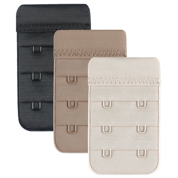 2 Hook Bra Extender 3 pack Non‑Stretch Lined Durable Set Multi Color Black Beige Ivory -CHIRRUPY CHIEF