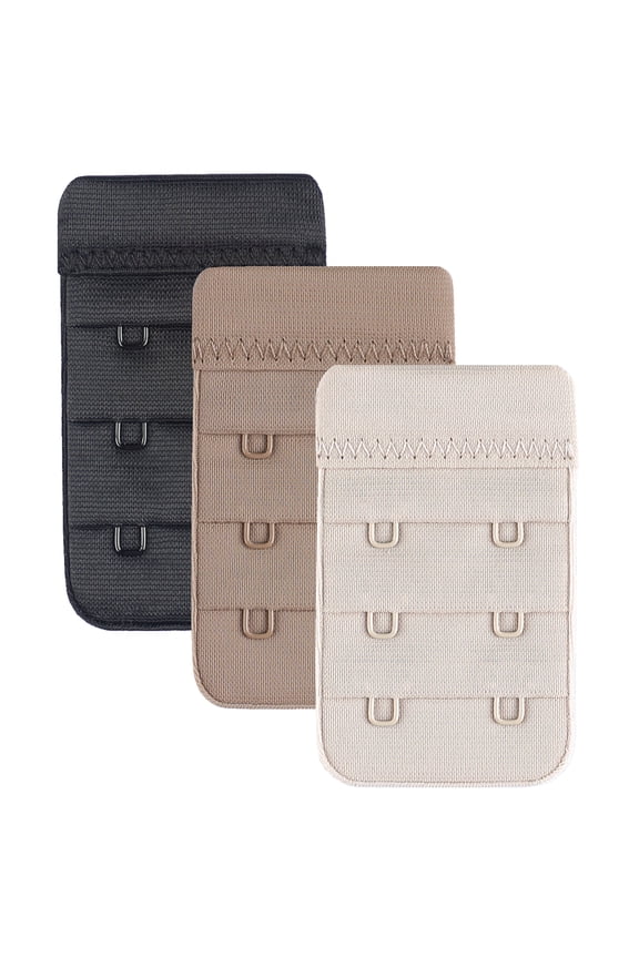 2 Hook Bra Extender 3 pack Non‑Stretch Lined Durable Set Multi Color Black Beige Ivory -CHIRRUPY CHIEF