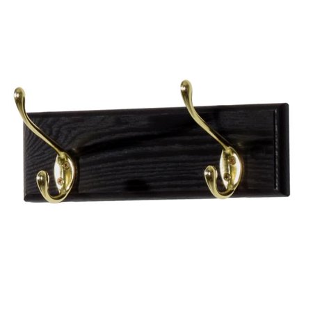 2 Hook Coat Rack, Brass Hooks - Black