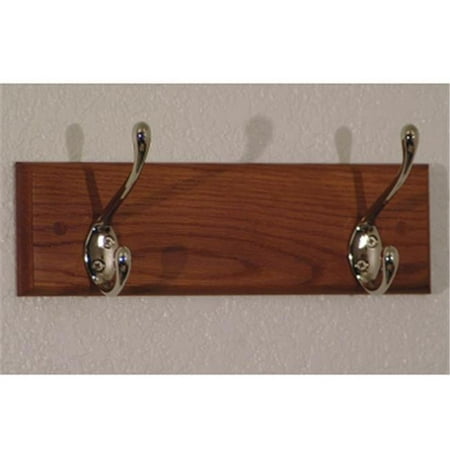 2 Hook Coat Rack in Medium Oak - Nickel