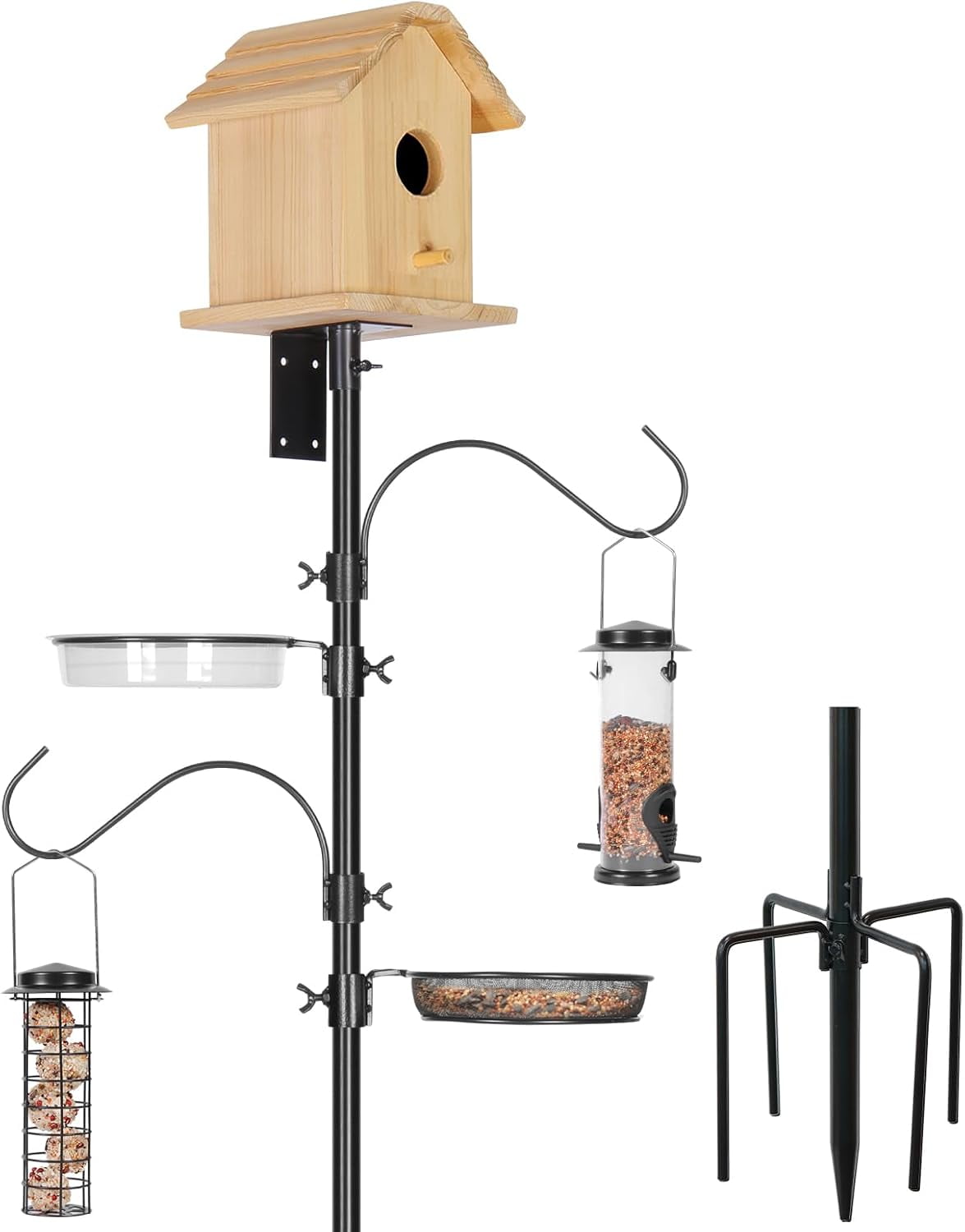 2-Hooks Bird House Pole Stand Kit 80 Inch Multi Feeders, Bird Bath, Feeder Tray - Heavy Duty Bluebird Feeder Support Rod Mount Set for Outdoor