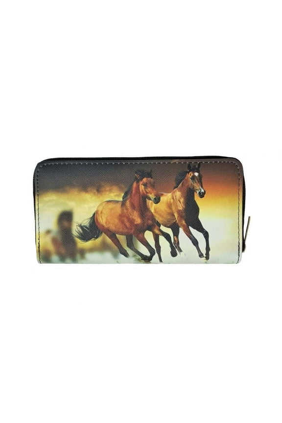 2 Horse Running Printed Zipper Wallet
