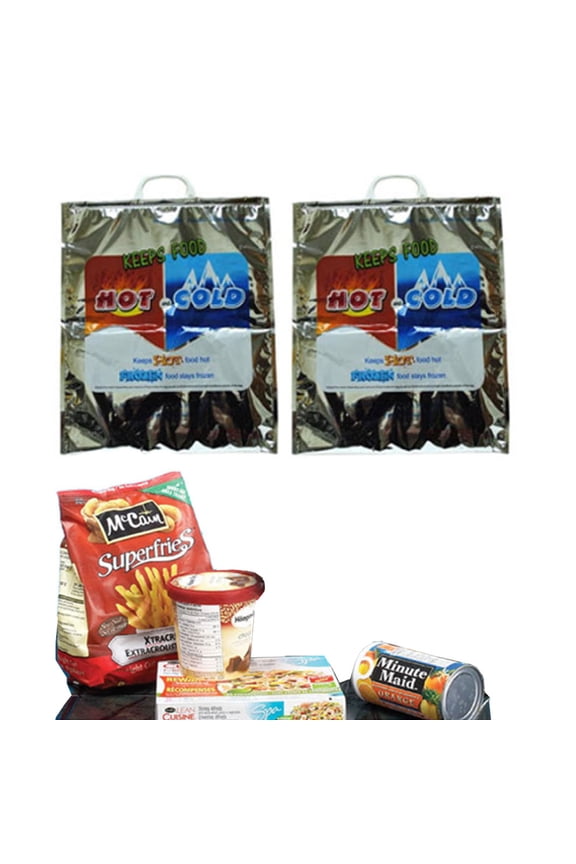 2 Hot Cold Insulated XL Aluminium Foil Bag Grocery Lunch Tote Cooler Warm Travel