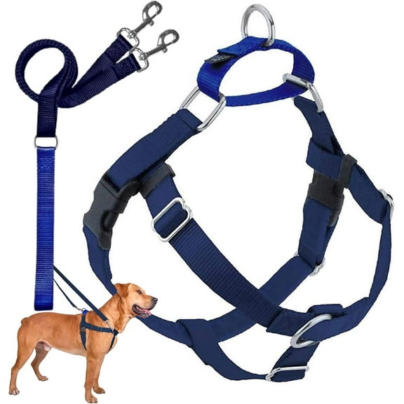 2 Hounds Design Freedom No-Pull Dog Harness with Leash, Large, 1-Inch Wide, Navy