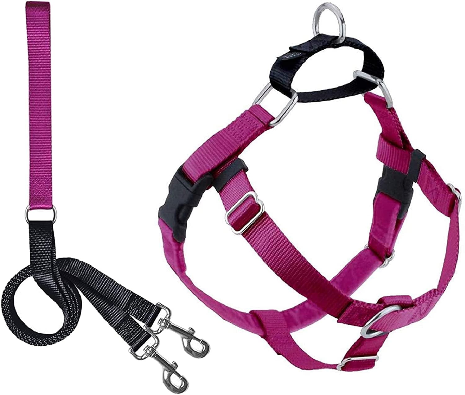 2 Hounds Design Freedom No Pull Dog Harness and Leash Set | Comfortable Control for Easy Walking | Small, Medium & Large Dogs | 5/8" SM Raspberry