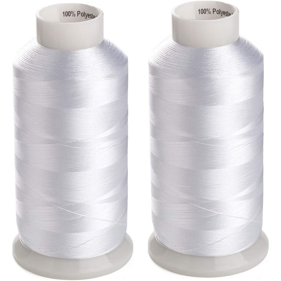 2 Huge Spools White Bobbin Fill Thread 60WT for Embroidery Machine and and Sewing Machines - 5500 Yards Ea