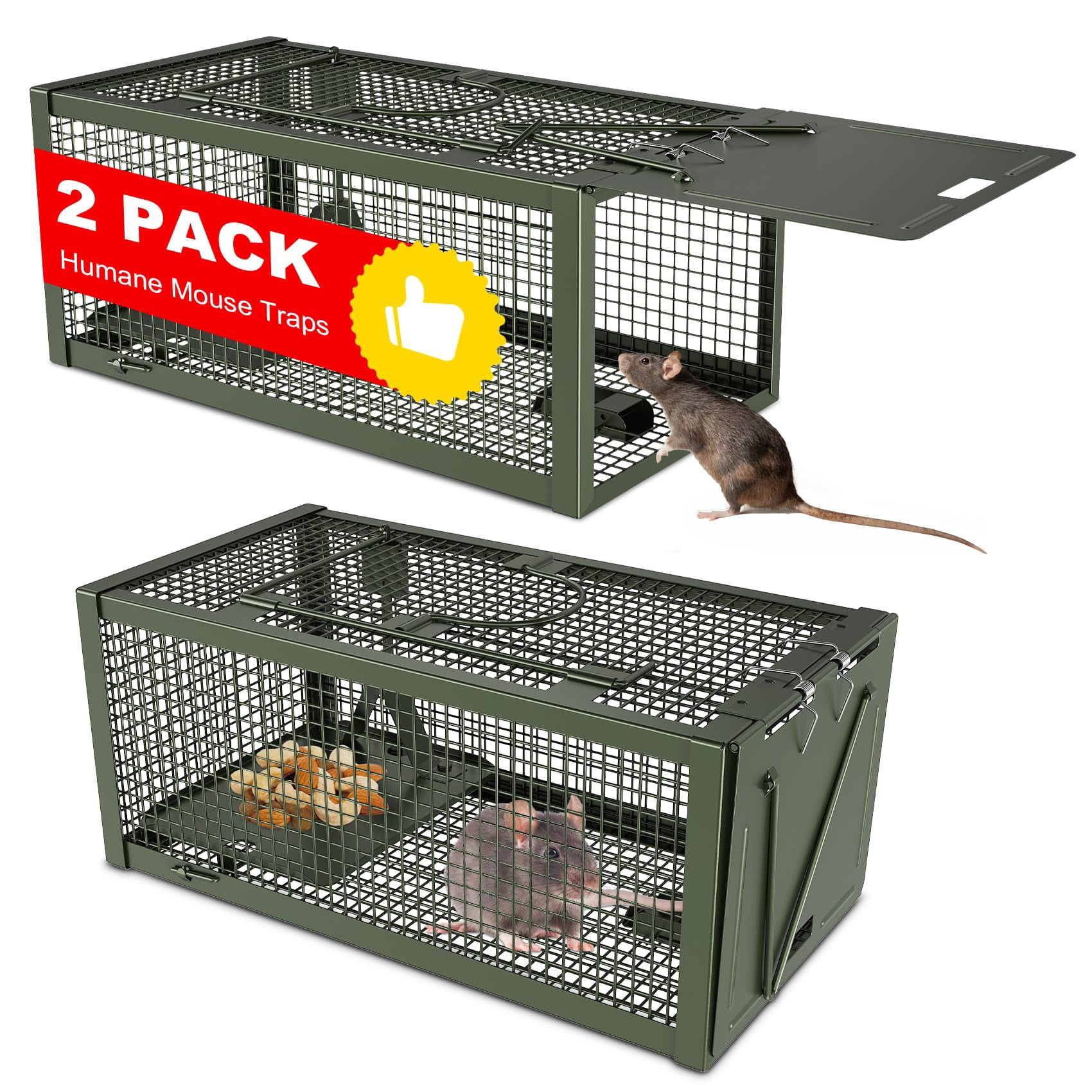 2 Humane Mouse Rat Traps  Mice Chipmunk Squirrel And Other Live Animal Cage Catch Release For Indoor Outdoor-green
