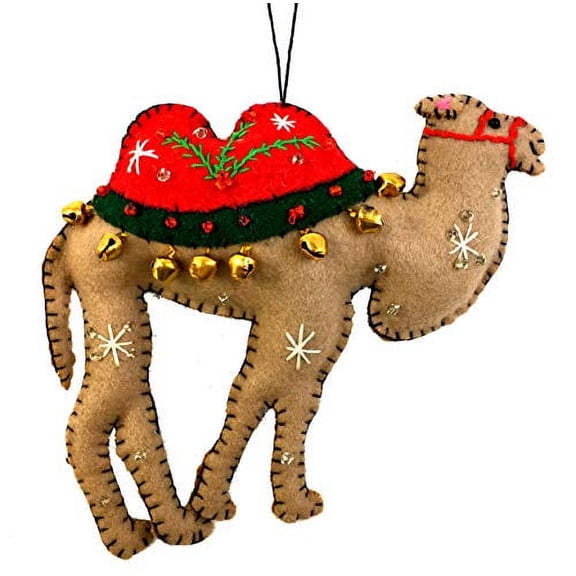 2-Hump Camel Christmas Tree Ornament with Bells - Handmade