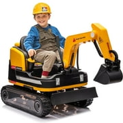 2 IN 1 12V12AH Powered Kids Ride on Excavator Bulldozer 360°Electric Traxcavator 3-Speed w/Music,Toolbox,Remote Control(Yellow)