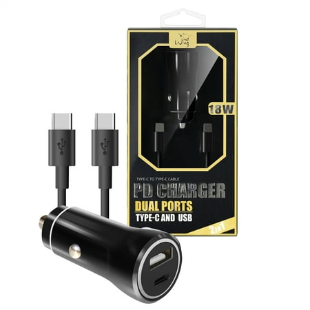 2-IN-1 18W Fast Type C Dual USB Ports Car Charger + Type C to Type C Cable for Google Pixel 6 Pro,6, 5a 5G, 6a, 5, 4a 5G, 4a, 4 XL, 4, 3a XL, 3a, 3 XL, 3, 2 XL, XL, Pixel, Nexus 6 (Black)