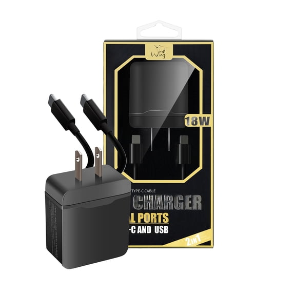 2-IN-1 18W Fast Type C Dual USB Ports Wall Charger + Type C to Type C Cable for OnePlus 10 Pro,9RT 5G, Nord 2 5G, Nord N200 5G, Nord CE 5G, 9 Pro, 9, 9R, Nord N10 5G, N100, 7T (Black)