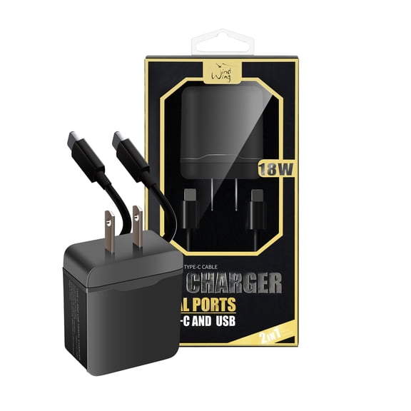 2-IN-1 18W Fast Type C Dual USB Ports Wall Charger + Type C to Type C Cable for Vivo T1 Pro,iQOO Neo6 SE,T1, Z6 Pro,Z6 44W, T1x 4G (Black)