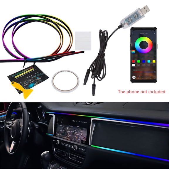 2 IN 1 64 Color Car LED Color Atmosphere Lights USB Port Bluetooth Control