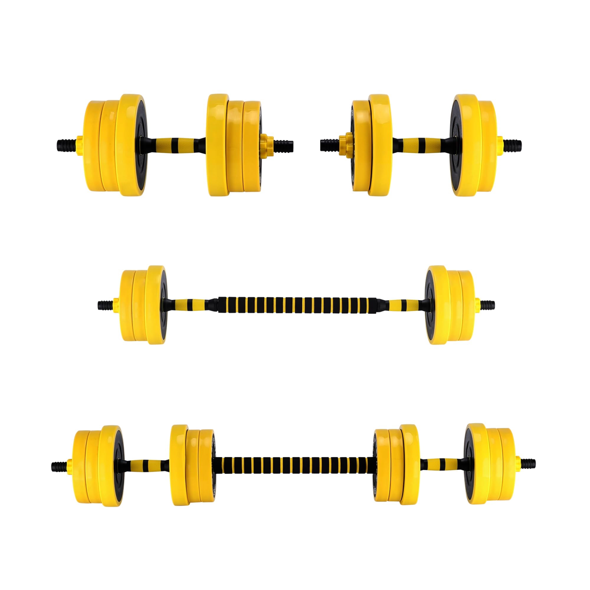 2-IN-1 Adjustable Dumbbell Set for Home Gym, 33 LBS Weight Set for Dumbbell and Barbell, Yellow