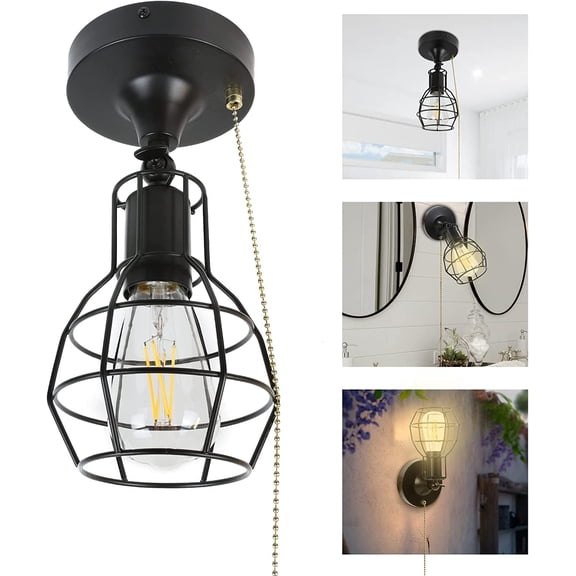 2-IN-1 Ceiling Light & Wall Sconce with Adjustable Pull Chain - Industrial Ceiling Light for Hallway/Entryway/Bedroom/Farmhouse