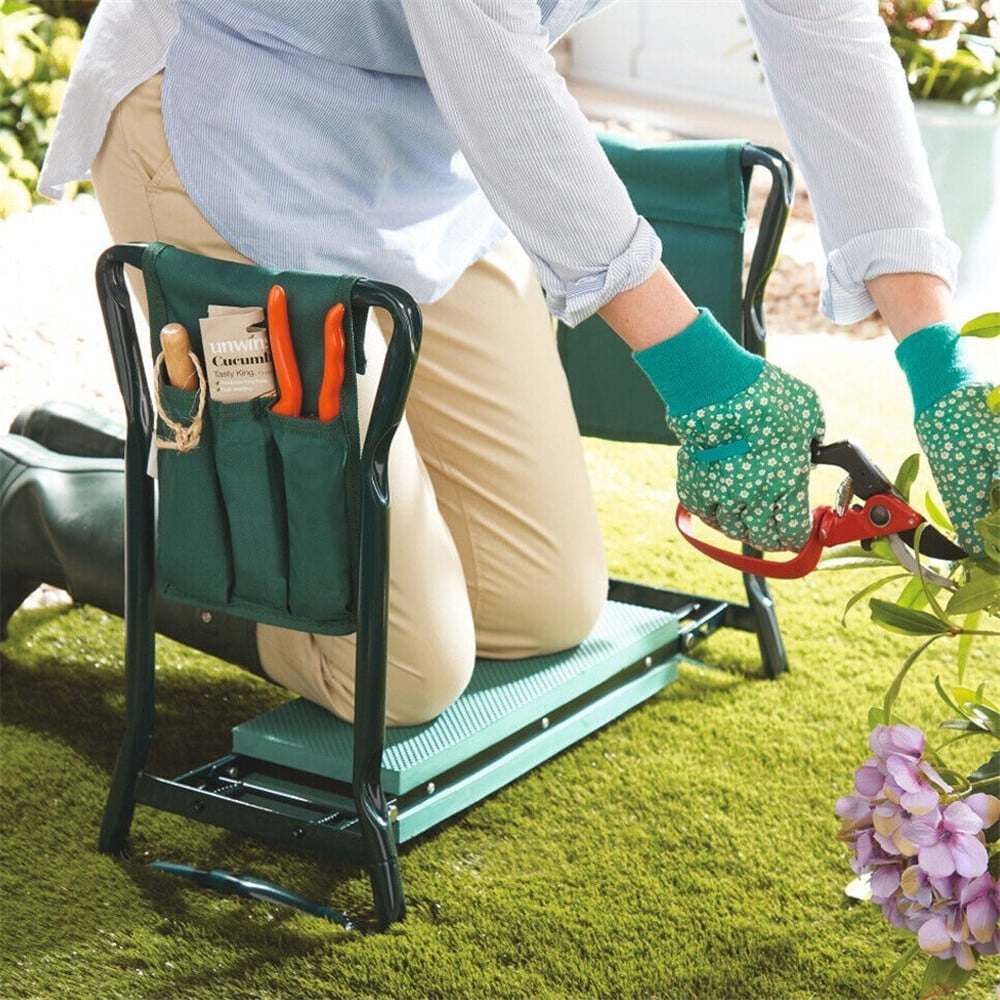 2-IN-1 Garden Kneeler Folding Gardman Thicken Padded Seat Stool with Gardening Work Tool Bag