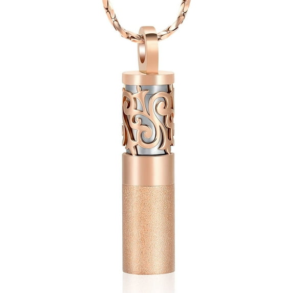 2 IN 1 Hollow Cylinder Vial Urn Necklace for Ashes for Women Men Flower Keepsake Memorial Jewelry for Human Pet Ashes