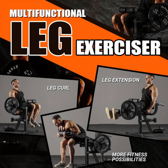 2-IN-1 Leg Extension and Curl Machine, Adjustable Leg Exercise Bench with Plate Loaded, Rotary Leg Extension for Thighs, Lower Body Strength Training Equipment for Home Gym