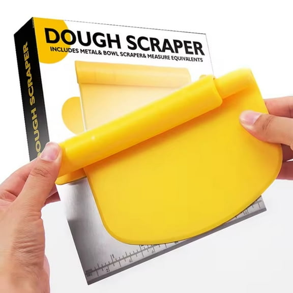 2-in-1 Multi-Purpose Stainless Steel Dough Pastry Scraper & Plastic Bowl Scraper Set  Bench Chopper with Measurement Marks for Bread, Cake, Baking & Kitchen Use TIKA
