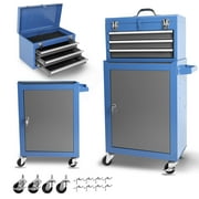 2-IN-1 Rolling Tool Box on Wheels, Seizeen 3-Drawer Tool Chest & Storage Cabinet, Lockable Tool Organizer with Adjustable Shelf for Garage Warehouse